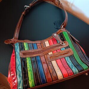 Marc Chantal MC Vintage Kirste Multi Croco Stripes Embossed  Should…
